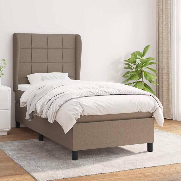 vidaXL Giroletto a Molle con Materasso Ibrido in Tessuto Beige e Bianco, L/P/H: 90 x 190 cm