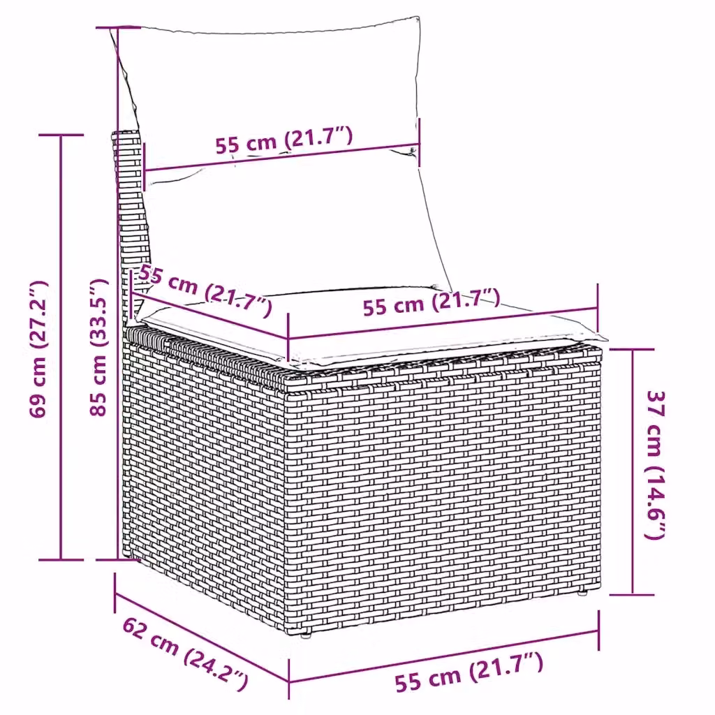 Set Divano da Giardino vidaXL 7 Pezzi in Polyrattan Grigio con Cuscini e Copertura Antivento – 3