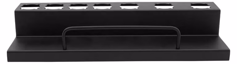 Supporto da parete per arricciacapelli e accessori per lo styling dei capelli - Organizer - 7 scomparti, ripiano, metallo - Nero