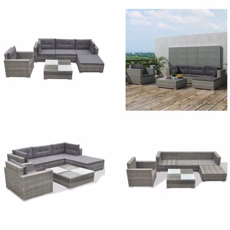 vidaXL set salotto da giardino 6 pezzi con cuscini in poly rattan grigio - Set divano da giardino - Set divano da giardino - Set divano da giardino - Set divano da giardino