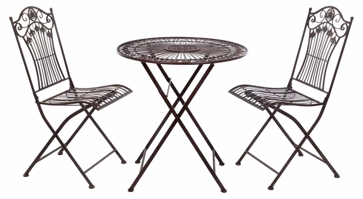 Set da bistrot Moritz, 3 pezzi, pieghevole, marrone antico - Set di mobili da giardino in metallo - Tavolo pieghevole Ø 69,5 cm con 2 sedie pieghevoli - Set da giardino vintage per terrazza