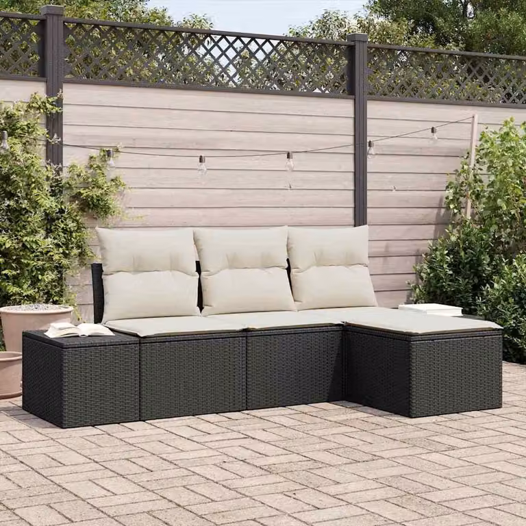 Maison Exclusive - Set Divano da Giardino 4 pcs Nero e Crema polyrattan