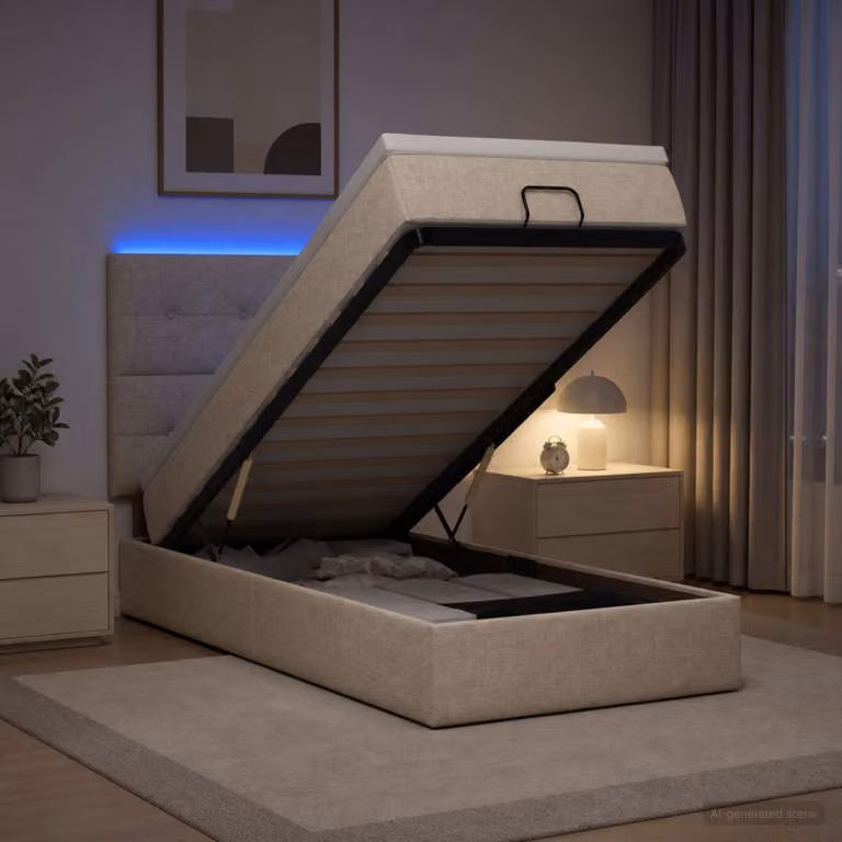 Letto Ottomano con Materasso e Illuminazione LED vidaXL, Colore Beige e Bianco, L/P/H: 203 x 90 x 88 cm