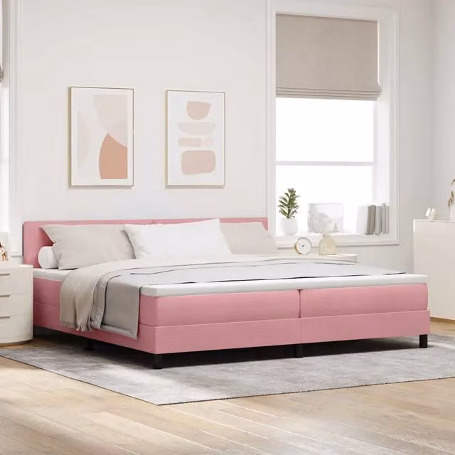 Letto a molle insacchettate con illuminazione LED sottostante vidaXL in velluto rosa L/P/H: 200 x 200 x 28 cm – 1