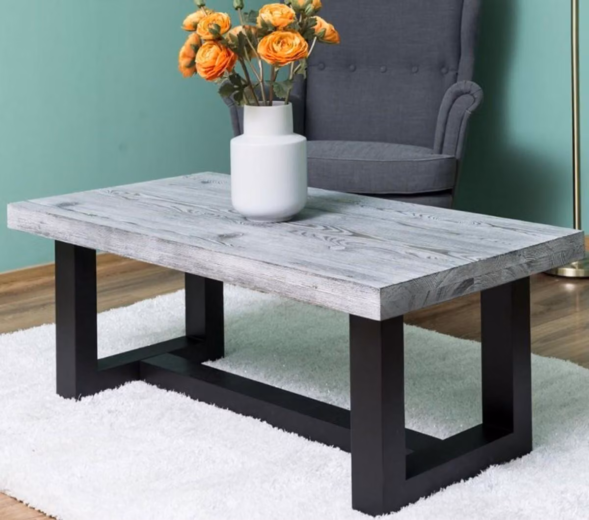 Tavolino country Casa Padrino grigio/nero 120 x 60 x h. 45 cm - Tavolo da soggiorno in legno massello - Mobili da soggiorno in stile country