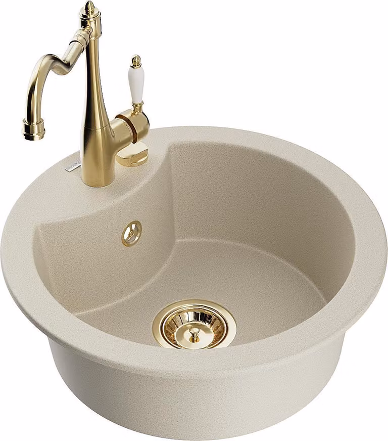 Mexen Diego lavello da cucina in granito 1 vasca con miscelatore Carla, beige - 6512-69-670700-50