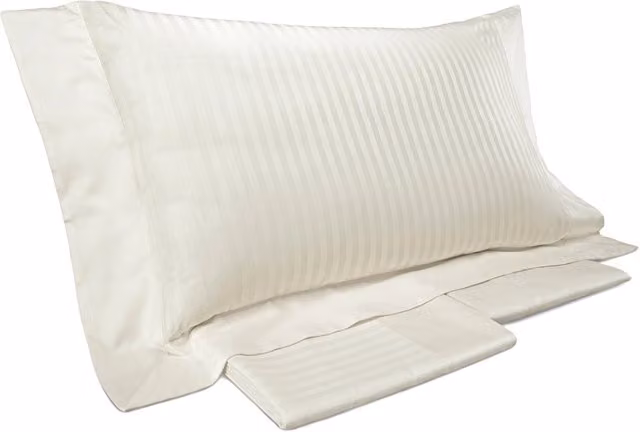 Set Copripiumino Matrimoniale Mitera in Cotone Mako Satin a Righe Bianco con Lenzuolo e Federe