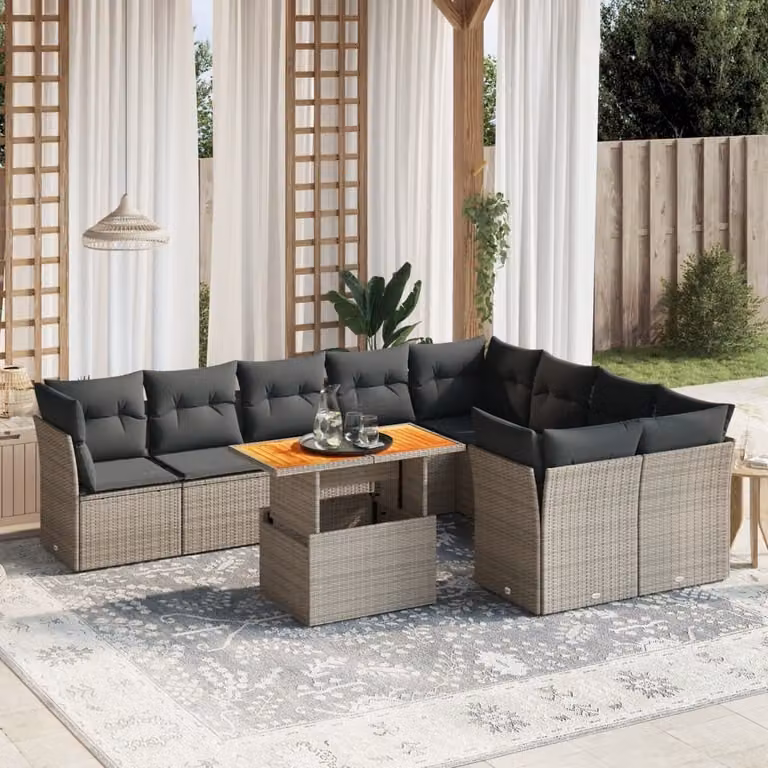 Maison Exclusive - Set Divano da Giardino 10 pz con Cuscini Grigio in Polyrattan