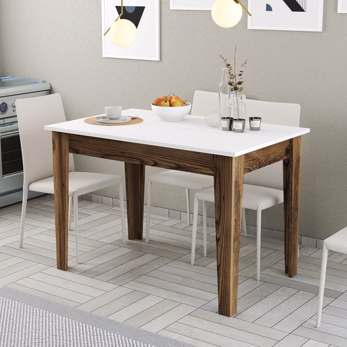 Skye Decor, Kiev 505 - Noce, Bianco, tavolo da cucina, noce, 100 % MELAMIN COATED SLIPBOARD, 110 x 72 x 75 cm
