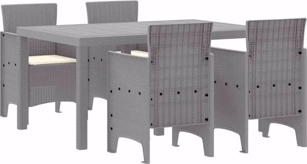 Set da Pranzo per Giardino 5 pcs Grigio chiaro Rattan Polt