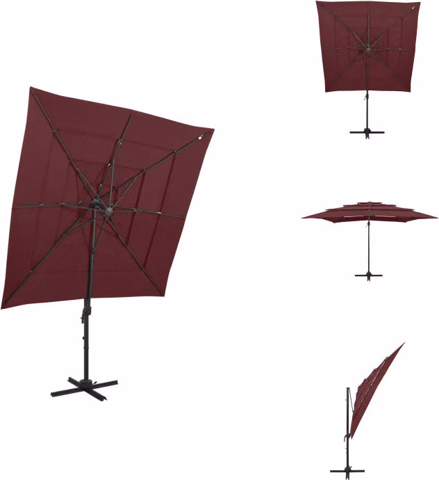 vidaXL Ombrellone con palo in alluminio a 4 strati rosso Bordeaux 250x250 cm - Ombrelloni e tende da sole