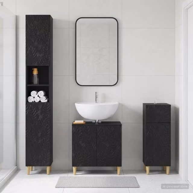 Set di armadietti da bagno in 3 pezzi DELFT Nero 3417865