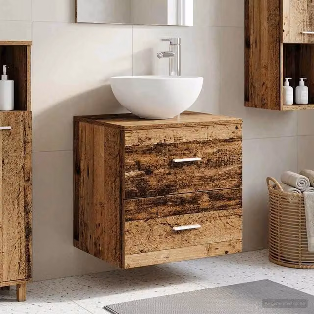 Mobile Lavabo da Parete vidaXL in Legno Marrone con Cassetti e Ante, L: 49,5 cm, P: 41,0 cm, H: 64,5 cm – 1