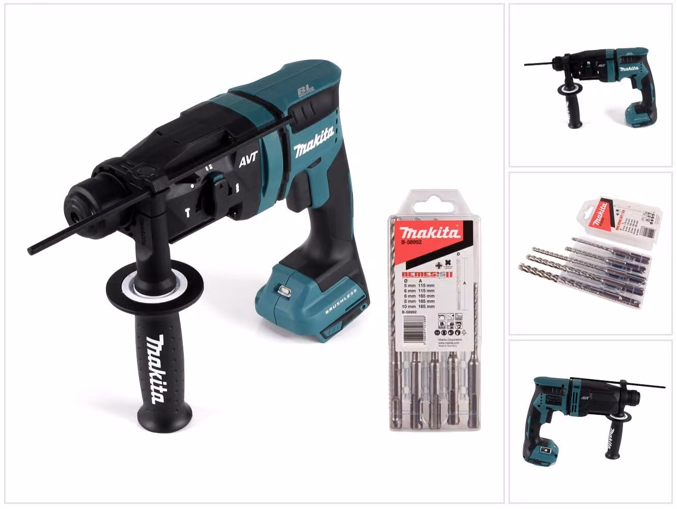 Makita DHR 182 Z Martello perforatore a batteria 18 V 1,7 J SDS plus Brushless + set di 5 punte - senza batteria, senza caricabatteria