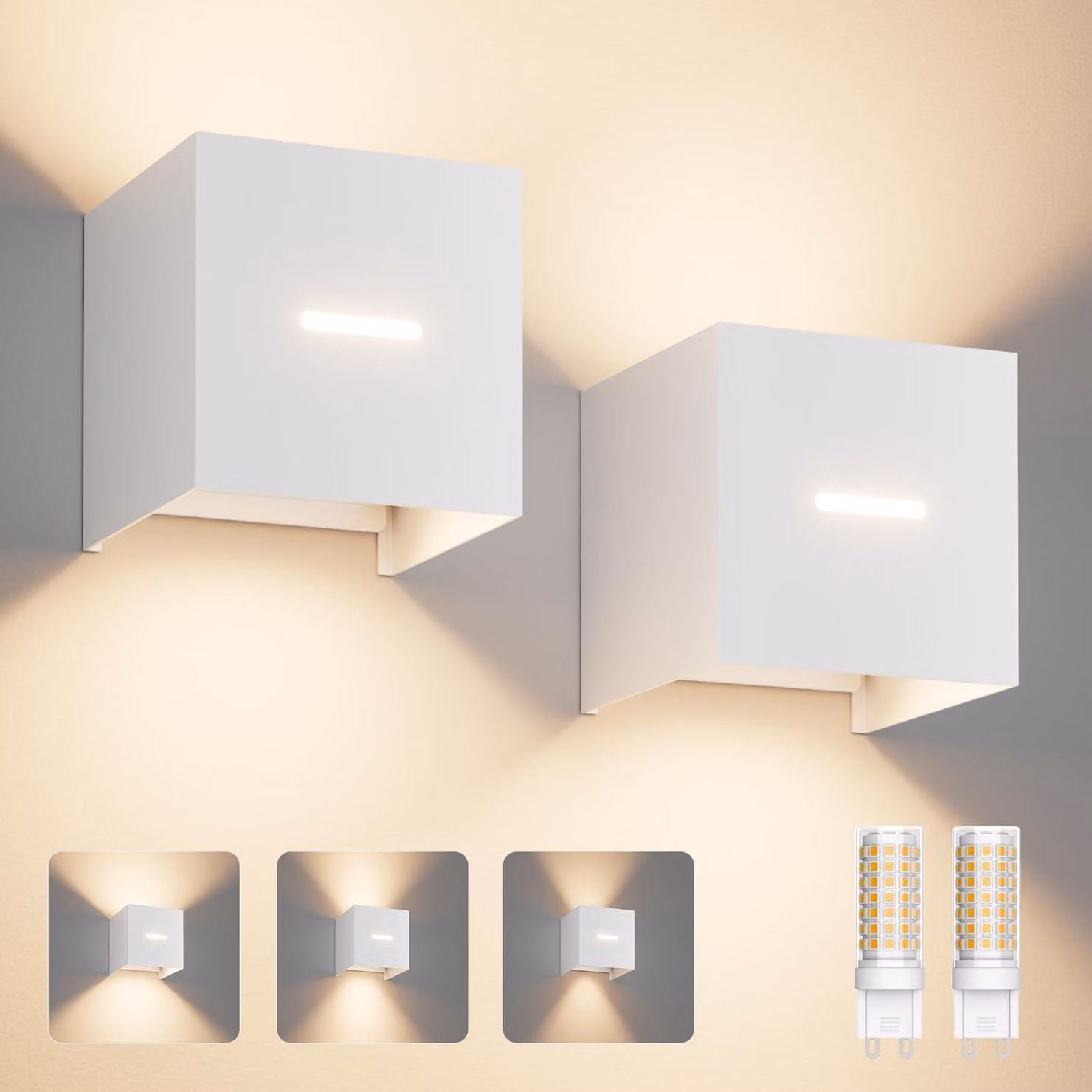 Set di 2 applique da esterno con lampada G9, 3000K, colore bianco