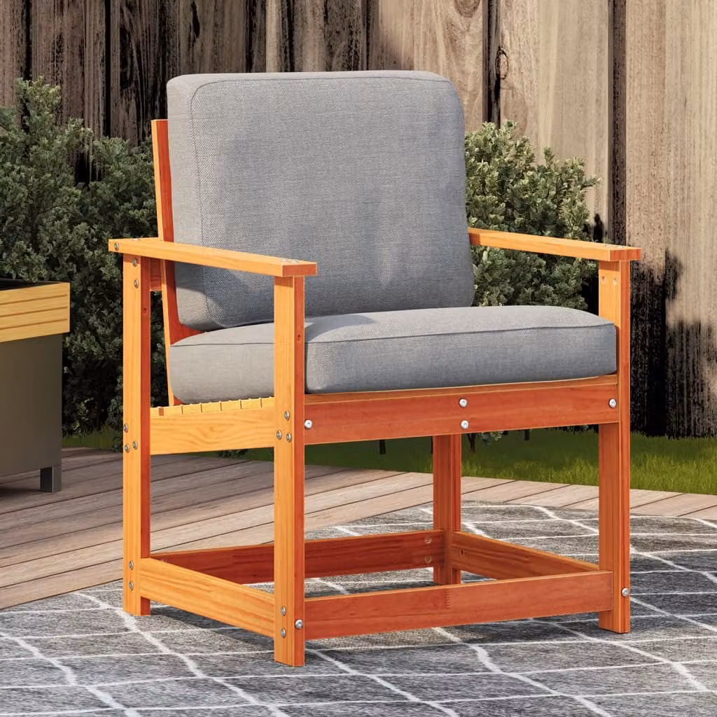 Sedia da giardino vidaXL in legno di pino massello con cuscini marrone e grigio L: 62 cm, P: 56 cm, H: 77 cm