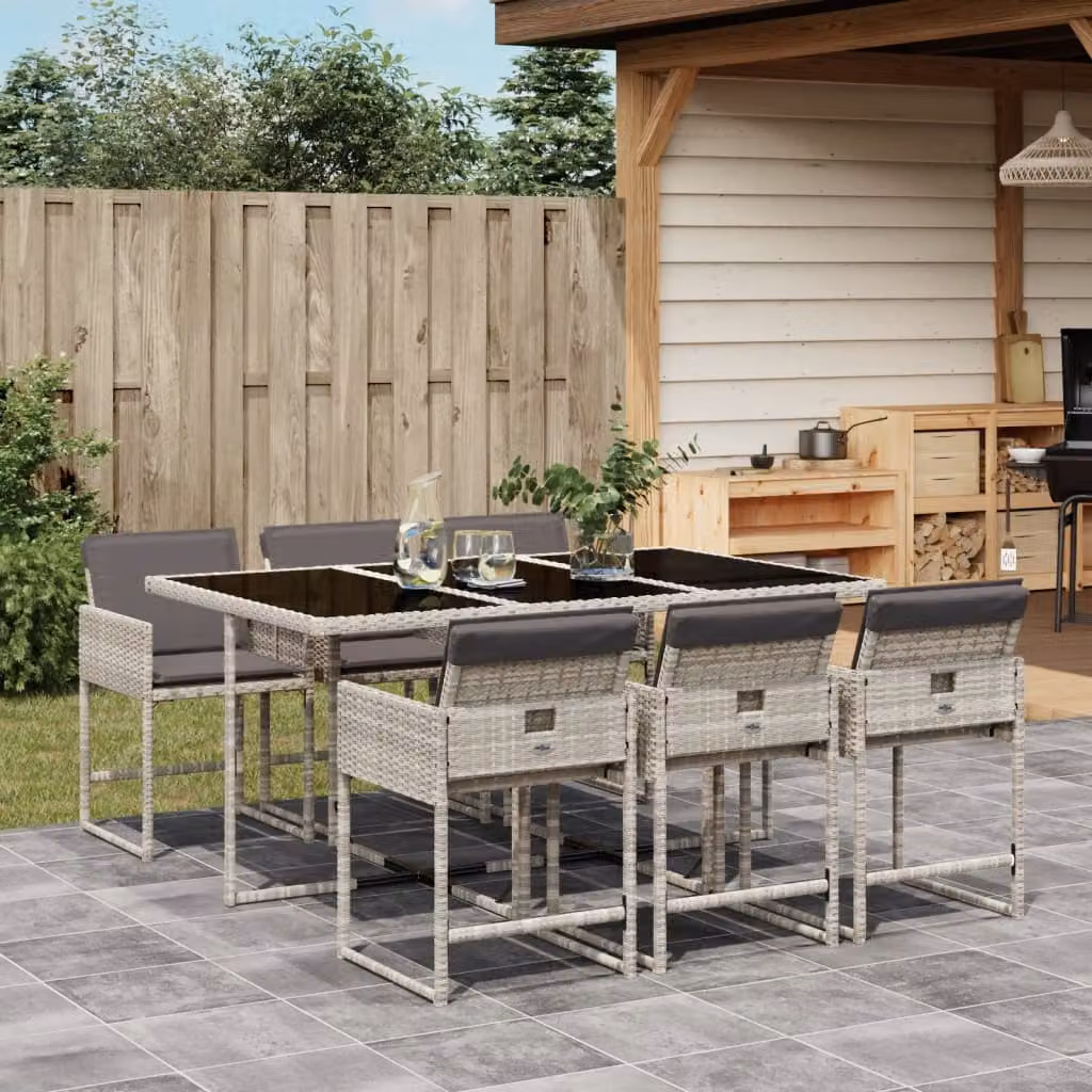 Set da Pranzo da Giardino vidaXL in Polyrattan e Vetro con 7 Pezzi Grigio Antracite – 1