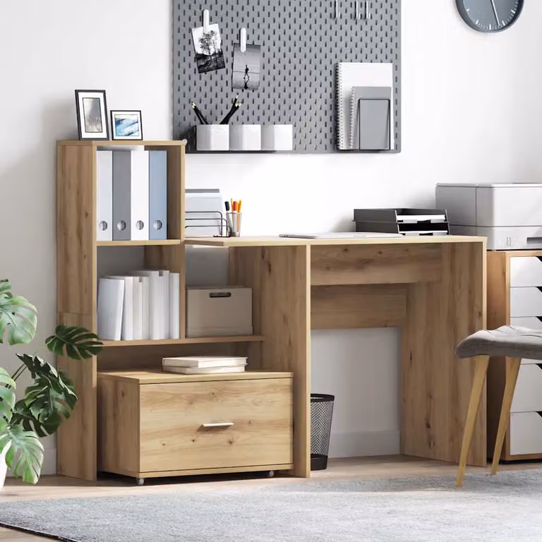 Scrivania moderna vidaXL in legno ingegnerizzato color rovere, L: 131,5 cm, P: 50,0 cm, H: 75,0 cm