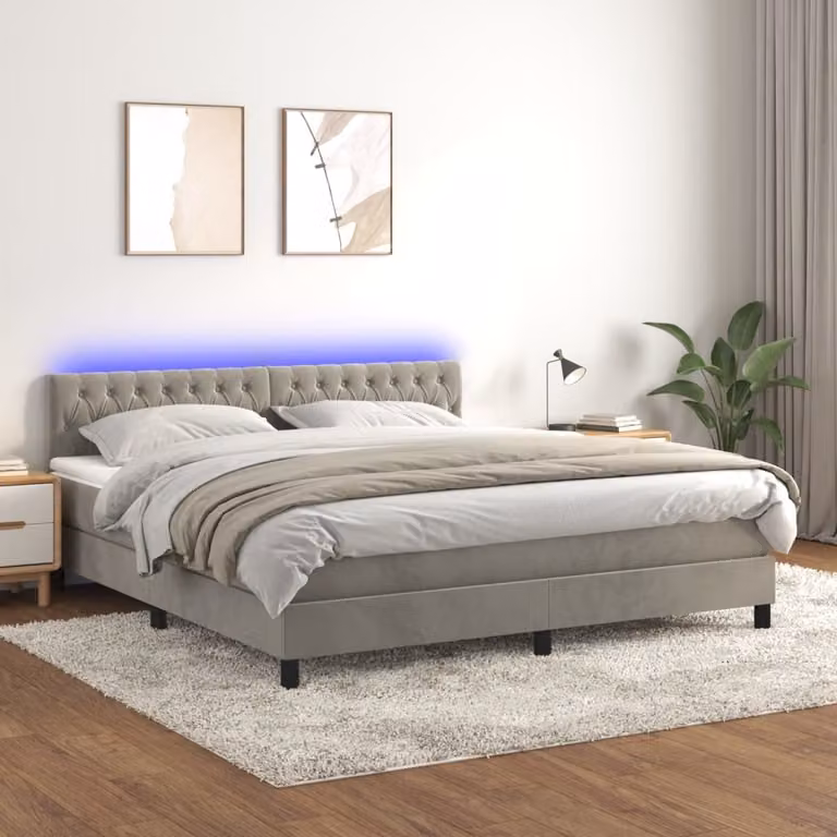 Maison Exclusive - Letto a Molle con Materasso e LED Grigio Chiaro 160x200 cm Velluto