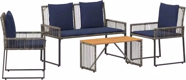 Set di Mobili da Esterno 9 pz | Set Salotto da Giardino Grigio e Blu Navy polyrattan