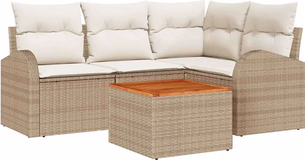 Set Divano da Giardino con cuscino 5 pcs Beige polyrattan