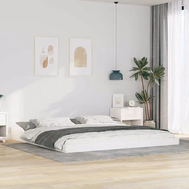 Struttura del letto Bianco 200 x 200 cm Pino massello 873302