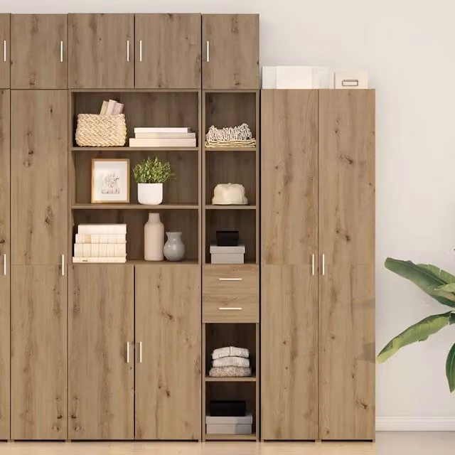 Set di 2 armadi moderni vidaXL in legno color rovere marrone con ante a battente, L/P/H: 30 x 42,5 x 225 cm