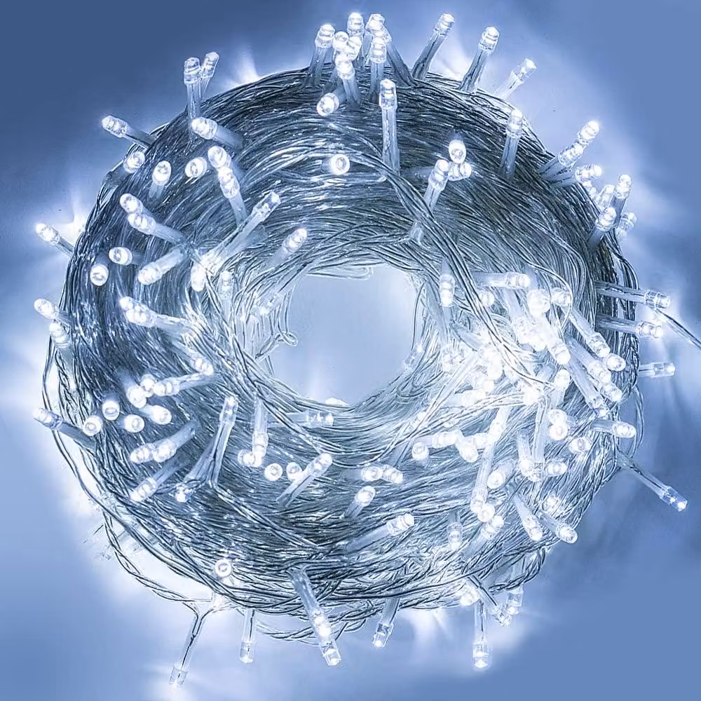 Catena luminosa da 100 metri, con 500 LED, luce bianca fredda, 31 V, resistente alle intemperie