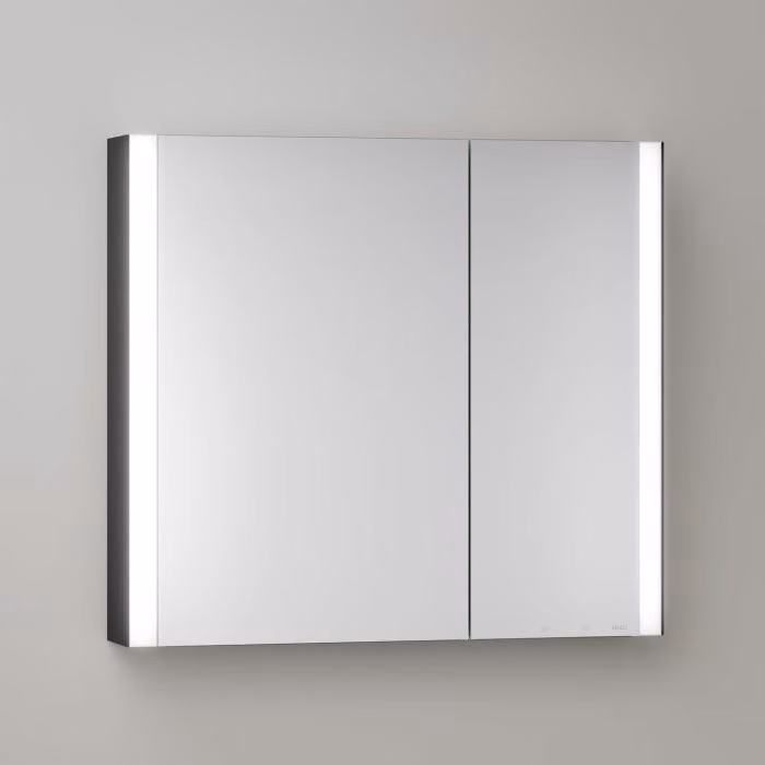 Mobiletti specchio a parete Keuco Royal Metis LED, dimensioni 80 x 71 cm, 2 ante con riscaldamento a specchio, design asimmetrico, finitura francese