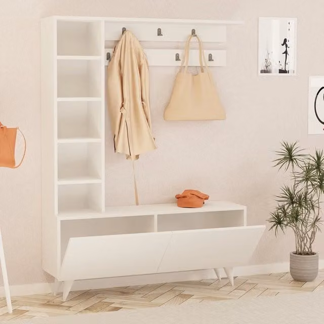 Gordona, Mobile da Ingresso Appendiabiti, 120x32x162h cm Bianco