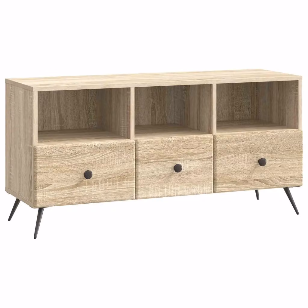 Mobile TV moderno in legno ingegnerizzato color rovere sonoma con passacavi, L: 102 cm, P: 34,5 cm, H: 50 cm – 2