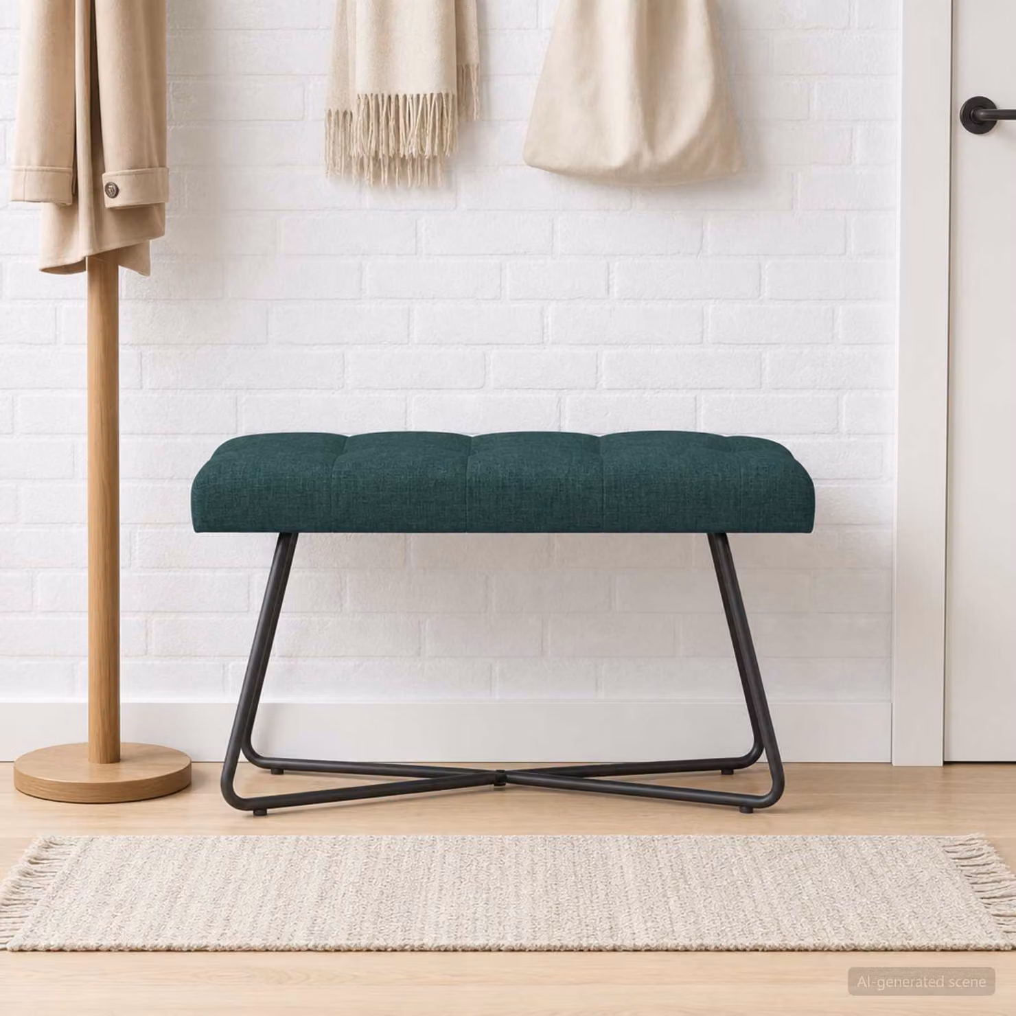 Panchina moderna vidaXL con bottoni imbottiti in tessuto verde, L: 80 cm, P: 40 cm, H: 46 cm