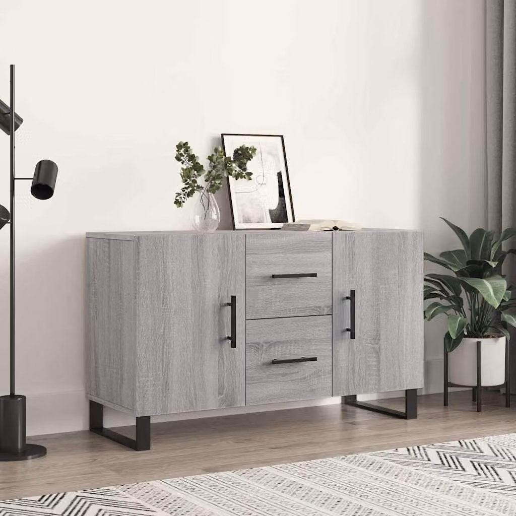Credenza moderna vidaXL in legno multistrato e metallo, colore Grigio, L 100 x P 36 x H 60 cm