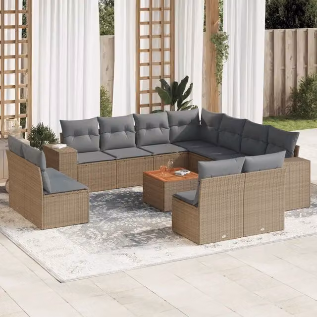 Set di Divani da Giardino VIDAXL a Forma di U in Polyrattan con Cuscini Beige, 12 Posti