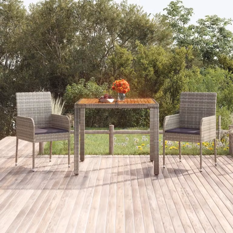 vidaXL Tavolo da Giardino Quadrato in Polyrattan e Legno di Acacia Grigio L: 90 cm, P: 90 cm, H: 75 cm