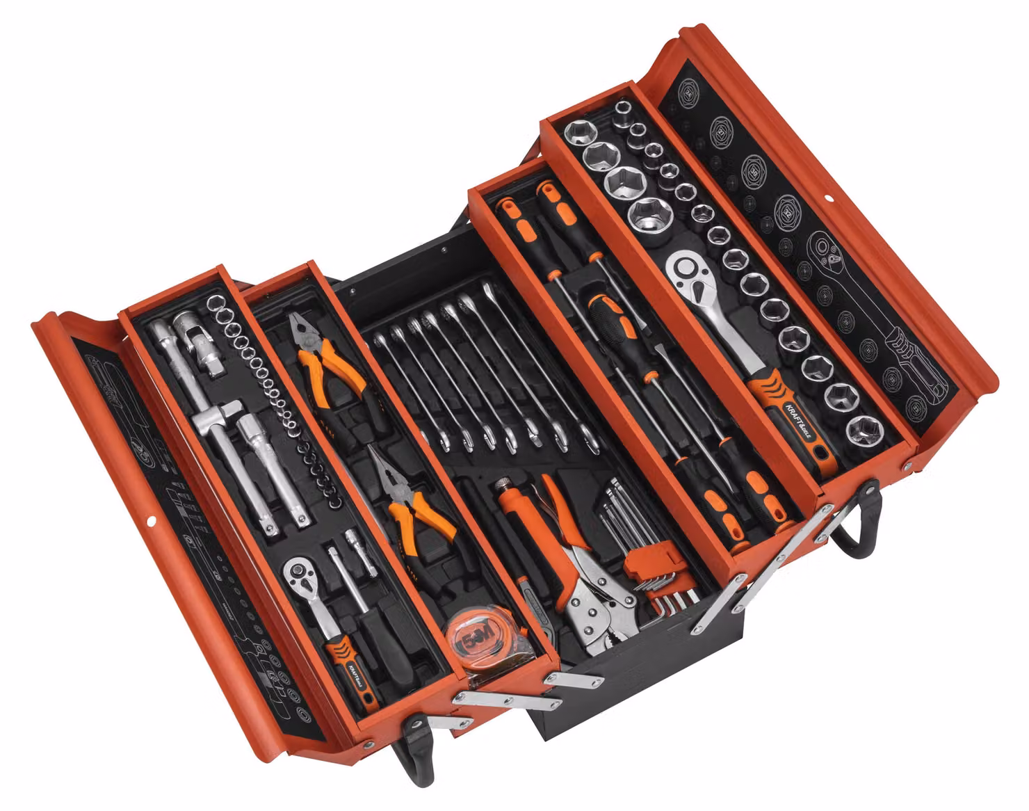 KRAFT&DELE | Set di utensili completo con inserti per chiavi a bussola, chiavi fisse e cacciaviti, contenuto in una valigetta, 85 pezzi