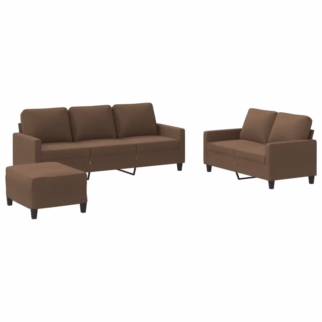 Set di divani vidaXL 3 pezzi con pouf e cuscini, moderno in tessuto marrone per il tuo soggiorno – 2