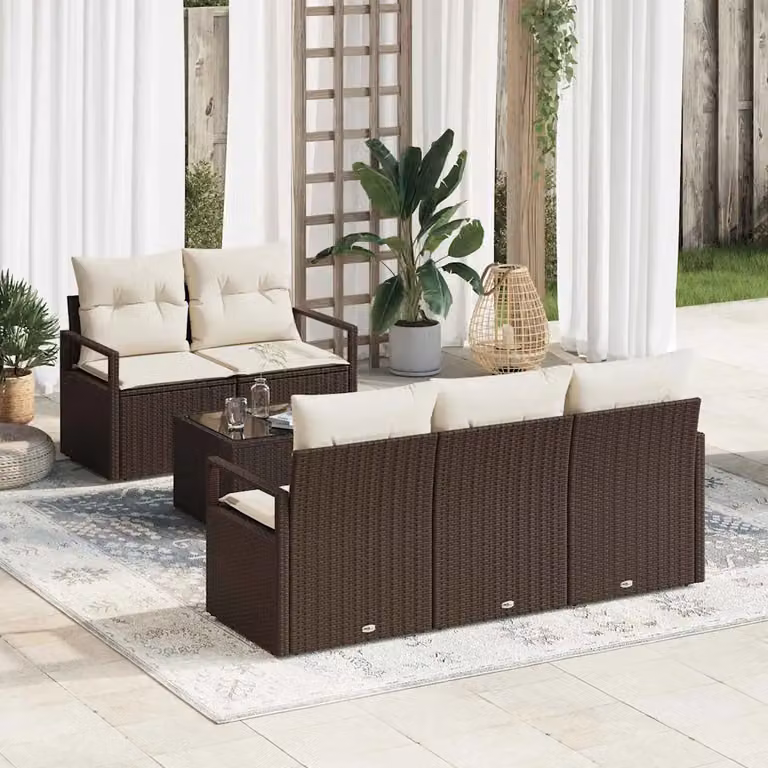 vidaXL Set Divano da Giardino Moderno 6 Pezzi con Cuscini Marrone e Beige