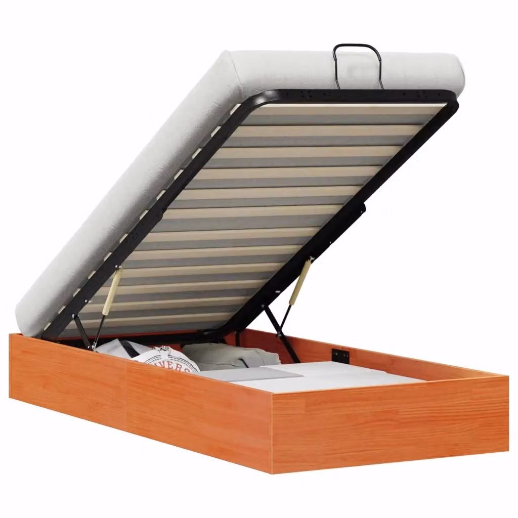 Letto Ottomano con Contenitore in Legno di Pino con Base Lift-up vidaXL, Marrone Cera, 90 x 200 cm – 2