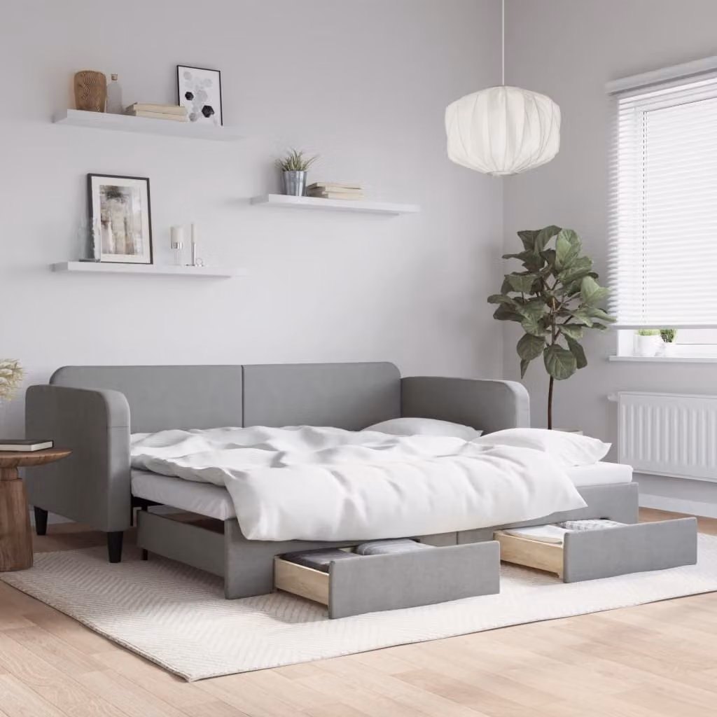 vidaXL Divano Letto Estraibile con Cassetti in Tessuto Grigio L/P/H: 90 x 200 cm