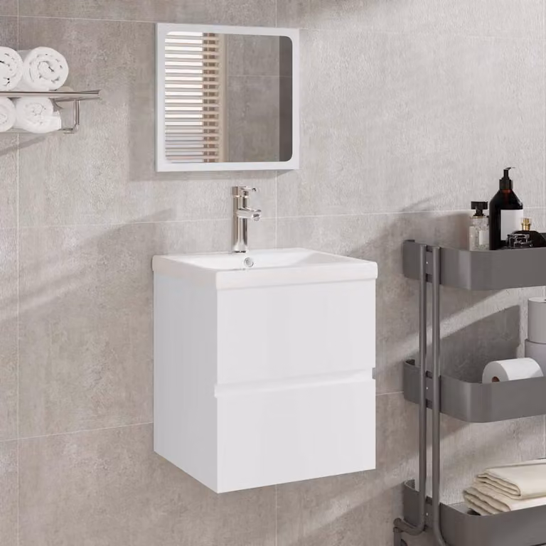 Mobile da bagno moderno vidaXL bianco con specchio e cassetti in legno MDF a parete L: 41,0 cm, P: 38,5 cm, H: 45,0 cm