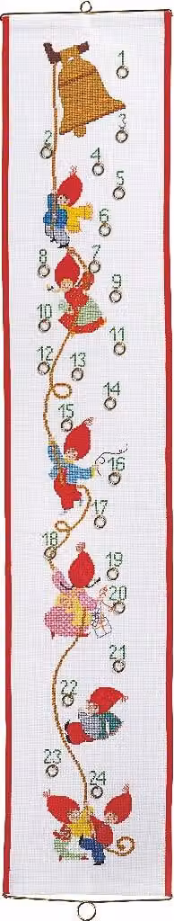 Kit per punto croce da parete "Calendario dell'Avvento, gnomi", schema a punti, dimensioni 22x115 cm