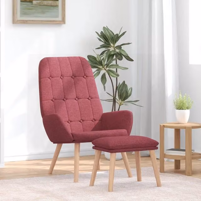 Divano Sedia-Poltrona Relax con Poggiapiedi Rosso Vino in Tessuto 665252