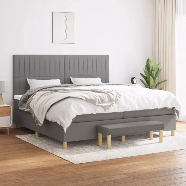 Letto Ibrido Moderno vidaXL con Materasso a Molle Grigio e Bianco L: 200 cm, P: 200 cm, H: 128 cm – 1