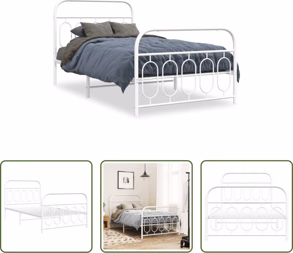 The Living Store Struttura letto con testiera e pediera in metallo bianco 107x203 cm