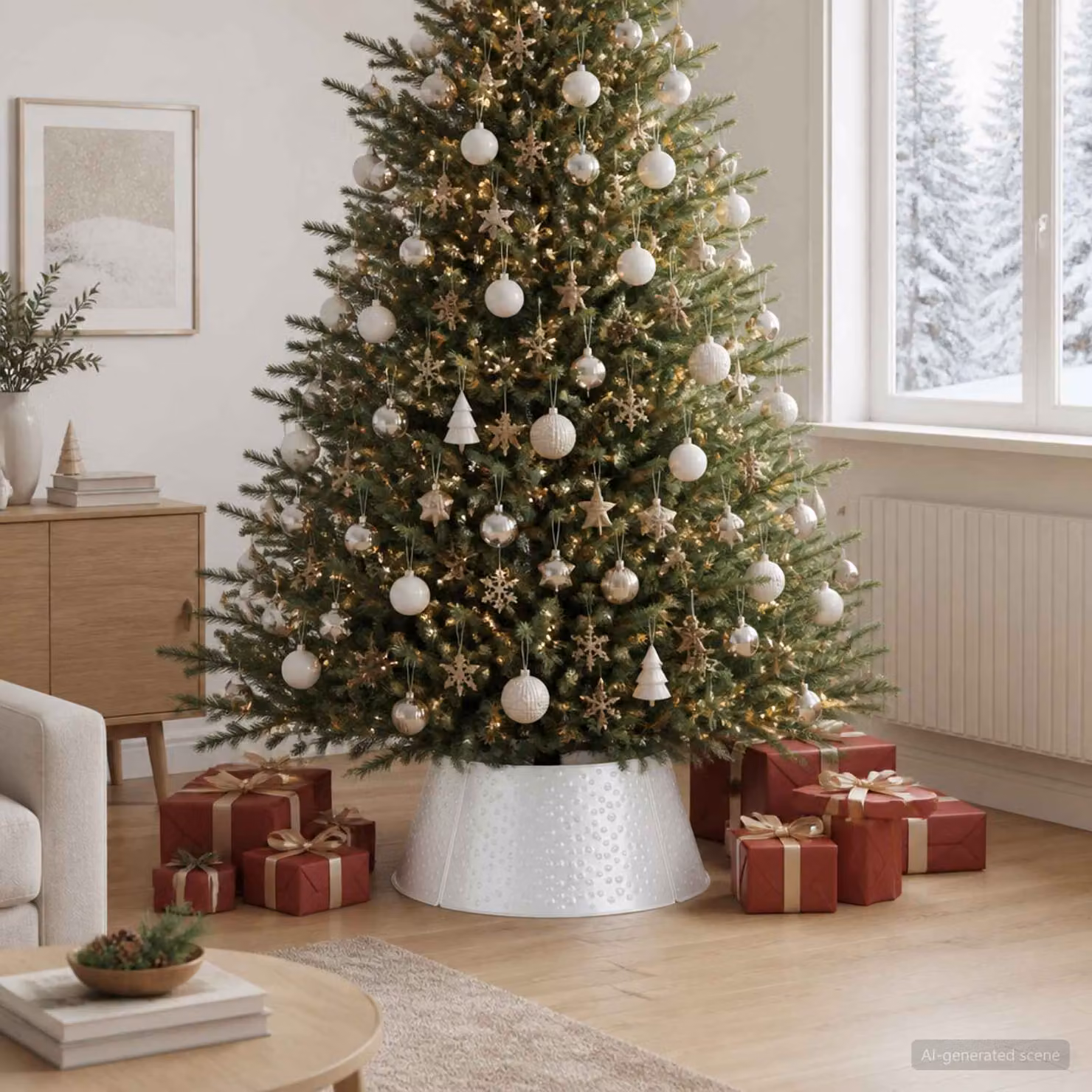 vidaXL Gonna per albero di Natale a forma di cono, Bianco, Ø 62 x 25 cm