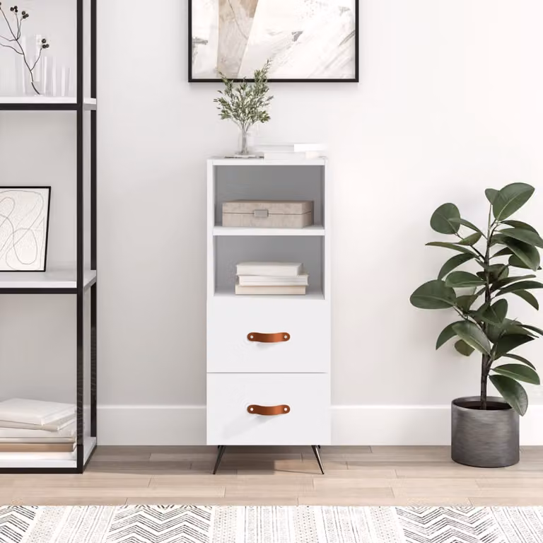 Credenza bianca moderna vidaXL a parete in legno e metallo L 34,5 cm x P 34 cm x H 90 cm
