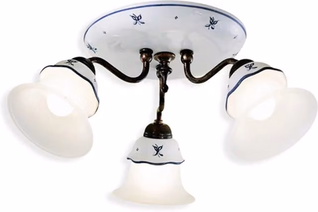 Plafoniera Classica Ferrara Metallo E Ceramica Nero Sfumato Rame 3 Luci E14
