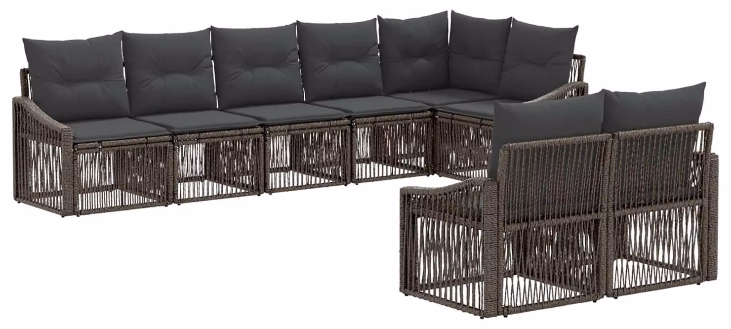 Set da giardino composto da 8 pezzi, colore grigio, realizzato in rattan sintetico
