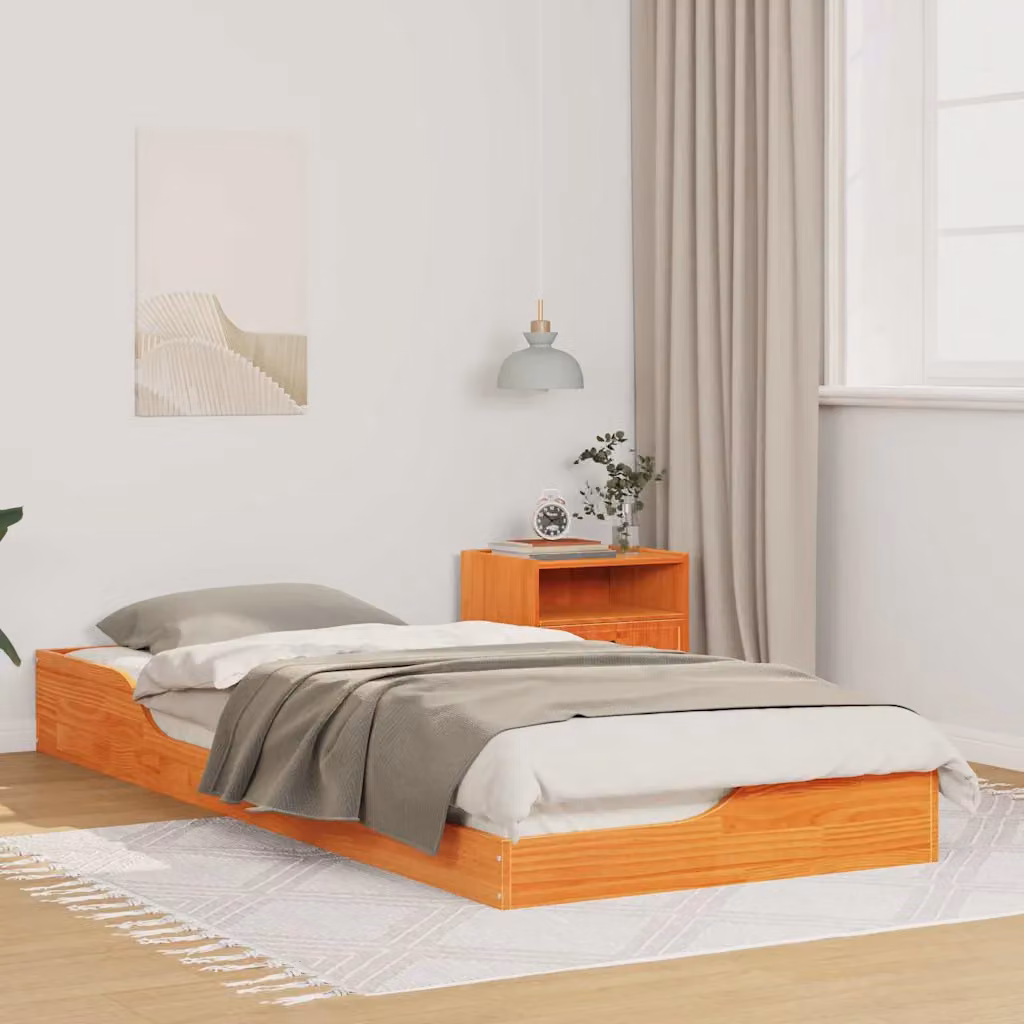 Struttura del letto vidaXL in pino massello marrone cerato con cassetti L 80 x 200 cm